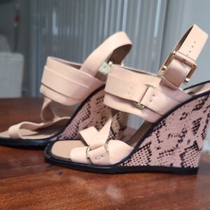 Derek Lam Blush and Black Snakeskin Wedges
